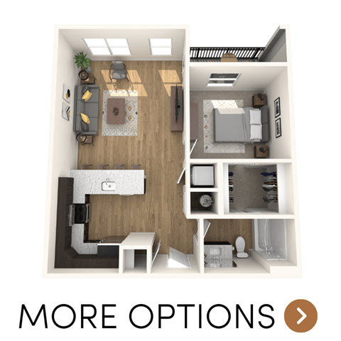 Floor plan for 1 bed, 1 bath, 843 sqft